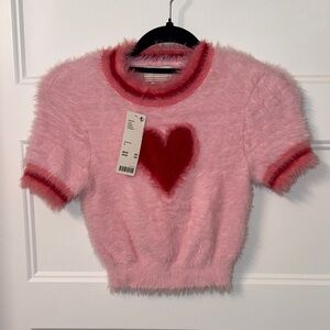 Brand New Pink Fuzzy Sweater with Red Heart